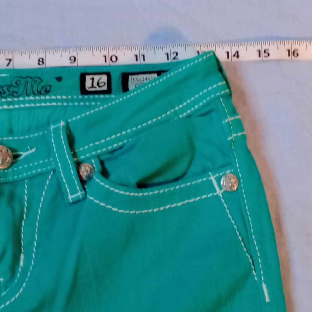 Miss Me Turquoise Denim Jeans 16 Youth - Picture 4 of 14